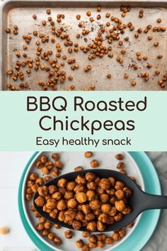 bbq roasted chickpeas on a plate with the title above it that reads, easy healthy snack