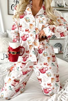 Olivia Mark - Warm and Fuzzy Holiday Sleepwear Ensemble Christmas Collar, Christmas Pajama Set, Christmas Pjs, Curvy Dress, Cozy Fits, Christmas Stuff, Pajama Shirt, Christmas Morning, Long Sleeve Pyjamas