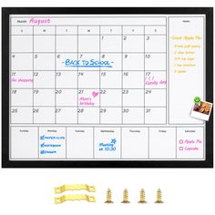 a dry erase calendar with magnets and clips