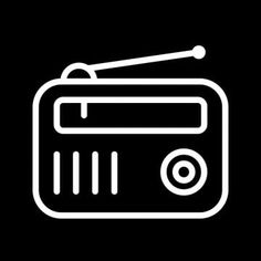 the radio icon is shown in white on a black background, it appears to be an old fashioned radio