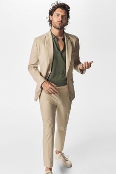 Summer Cotton Suits, Spring Cotton Beige Suit, Casual Beige Tailored Suit, Tailored Beige Spring Suit, Semi-formal Slim Fit Linen Suits, Beige Single-breasted Summer Suit, Groomsman Suits, Linen Suit Men, Linen Suits For Men