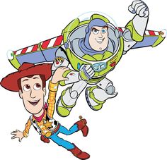 two cartoon characters are flying through the air with their arms in the air and one is holding