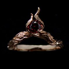 Red And Gold Wedding Rings, Hades Jewelry, Black And Red Rings, Fantasy Wedding Rings, Elf Ring, Fire Accessories, Fire Rings, Dark Rings, Fire Jewelry