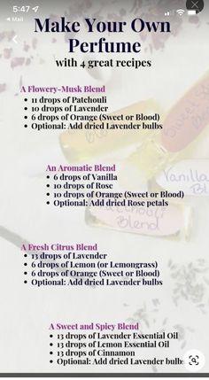 Diy Parfum Spray, Lavender Perfume Diy, Essential Oil Perfume Recipes Spray, Diy Perfume Essential Oils, Essential Oil Body Spray Recipes, Essential Oil Perfume Recipes, Perfume Oil Recipes, Make Your Own Perfume, Essential Oil Perfume Blends