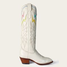 Preppy Boots, Rainbow Lightning, City Boots, Custom Cowboy Boots, Pink Cowgirl Boots, Calf Stretches, Lightning In A Bottle, White Cowboy Boots