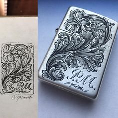 two different types of lighters with designs on them and one has a design in the middle