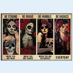 Sugar Skull Be Strong - Horizontal Poster - Owl Ohh Mexican Skull, Horizontal Poster, Be Strong, Sugar Skull, Brave, Classic Style, Wall Decor, Wall, Wall Décor