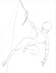 a drawing of a spider - man holding onto a pole with one hand and the other arm extended