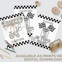 Add a personal touch to your toddler boy's second birthday bash with these customized two fast coloring pages, doubling as a party favor idea. Enhance the car-themed celebration with a race car second birthday coloring sheets, perfect for your little one's special day. This listing includes 2 pages (designs) as shown in the photo. Both pages can be edited with your birthday child's name and custom text. Personalize these cute car racing coloring pages for fun children's activities.  Remember to Boys 2nd Birthday Party Themes, 2 Fast 2 Curious Birthday, Two Fast Birthday Party Boy, Growing Up Two Fast Birthday, Two Fast Birthday Party, Two Fast Birthday, Car Theme, Children's Activities, 2nd Birthday Party Themes