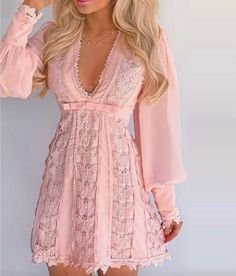 Sweetest dress every with delicate pink and butterfly lace. Long bell sleeve are vintage and so fun! Runs true to size. Elegant White Dress, Lace Dress Casual, Butterfly Lace, Boho Mode, White Lace Mini Dress, Lantern Sleeved Blouses, Patch Work Blouse, Nature Dress, Lace Dress Long