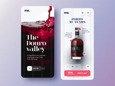 the bottle of wine is being displayed next to an iphone app that shows it's design