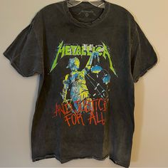 Metallica Justice For All Graphic T-Shirt - Men’s Medium Style Shows Ruggedness, Was Bought Brand New With The Cuts On The Sleeves, Really Nice Graphic Tee And Rare Great Condition Metallica Justice For All, Metallica Shirts, Metallica Black, Metallica Shirt, Shirt Men, Black Gray, Metallica, Really Cool Stuff, Graphic Tee