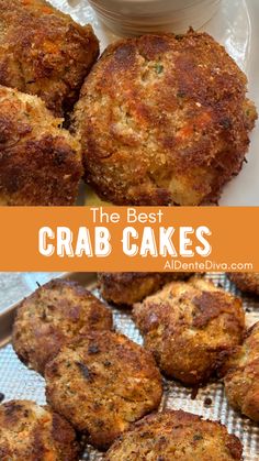 crab cakes on a plate with dipping sauce