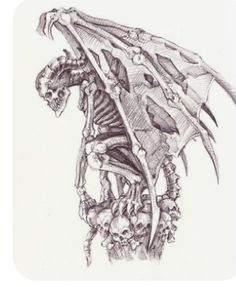 a drawing of a dragon with bones on it's back