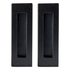 pair of black door handles on white background