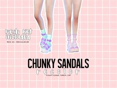 the legs and ankles of chunky sandals are shown in pink plaid fabric, with text that reads fresh not included