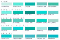 the shades of blue and green are shown in this color chart, which is also available for