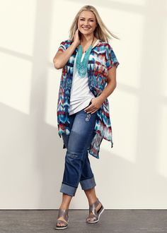 Plus Size women’s Clothing, Large Size Fashion Clothes for WOMEN in Australia - MARGARITA SHIRT - TS14 Plus Size Outfits Casual, Larger Size Fashion, Plus Size Kimono, Stil Boho, Moda Jeans, Neue Outfits, Elegante Casual, Womens Fashion For Work, Plus Size Womens Clothing