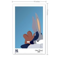 a poster with the new york yankees mascot on it's back and an image of a