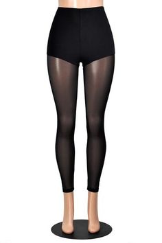 The top part of these leggings is made out of opaque cotton/spandex fabric and the bottom part is made out of stretch mesh fabric. The leg seam is cut high so you can wear them under shorts and skirts. Black Sheer Leggings, Black Mesh Leggings, Sheer Leggings, Under Shorts, Lace Up Leggings, Slip Skirts, Mesh Leggings, Black High Waist, Womens Leggings