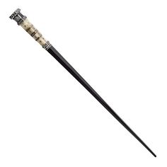 a black and white stick with an ornate design on the end, in front of a white background