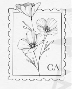 a stamp with flowers on it and the word ca written in black ink, is shown