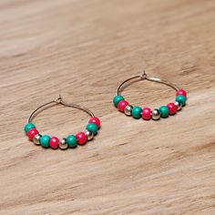 Christmas Beaded 1" Gold Hoop Earrings Handmade By Me Glass Seed Beads Hypoallergenic New Seed Bead Hoop Earrings, Gold Hoops Earrings, Christmas Bead, Hoops Earrings, Beads Handmade, Beaded Hoop Earrings, Beaded Hoops, Glass Seed Beads, Christmas Red