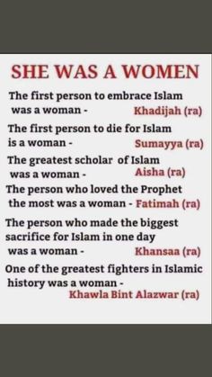 an image of women in islam with the words she was a woman written on it