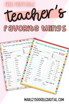 the free printable teacher's favorite things list