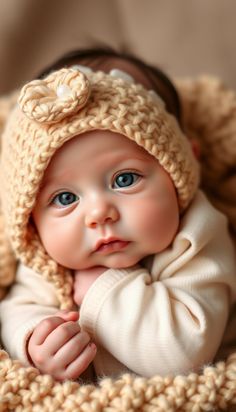 a baby is wearing a knitted hat