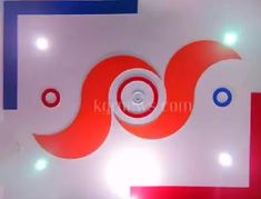 the ceiling is decorated with red, white and blue circles