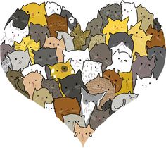 a heart filled with lots of cats and dogs in different colors, all on top of each other