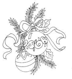 a christmas ornament with holly and bells on it, in black and white