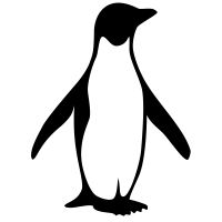 a black and white penguin silhouette on a white background