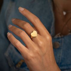 The heart shape signet ring, made in 14k or 18k solid yellow gold. This listing is for YELLOW GOLD. You can see and order in white or rose gold from the following links: ● White gold - https://www.etsy.com/listing/1106049457/ ● Rose gold - https://www.etsy.com/listing/1092114936/ -------------------DIMENSIONS------------------- The heart shape is about 13 mm long. -------------------CUSTOMIZATION------------------- ● This ring can be custom-made to your preferences. ♥ Feel free to contact me for Heart Shape Gold Ring, Jewelry Photography Tutorial, Large Gold Ring, Ring Heart Shape, Heart Signet Ring, Heart Shape Ring, Wedding Ring Sets Unique, Custom Signet Ring, Gold Stacking Ring