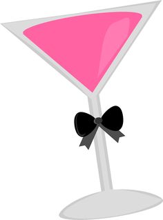 a pink martini glass with a black bow on the side and a white background,