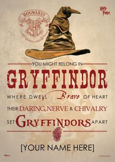 harry potter's gryffindor poster with hogwarts hat