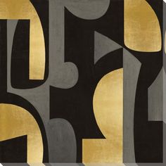 an abstract painting with gold and black colors