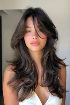 Long Curtain Bangs Face Framing Layers Long Hair, Brown Hair With Long Layers, Unconventional Hairstyles, Haircuts Bangs, Haircuts For Long Hair With Layers, Brown Hair Inspo, Layered Haircuts For Medium Hair, Hair Inspiration Long, Bangs With Medium Hair