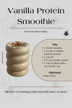 Vanilla Banana Smoothie, Protien Smoothies Recipes With Vanilla Powder, How To Use Vanilla Protein Powder, Homemade Vanilla Protein Powder, Protein Powder Shakes Recipes, Vanilla Bean Protein Shake Recipes, Smoothie Recipes Protein Powder, Healthy Vanilla Shake, Vanilla Protein Powder Recipes Smoothies