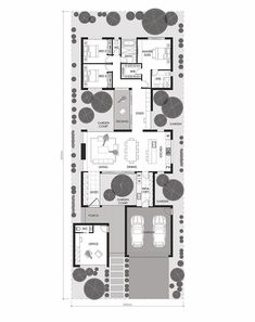 the floor plan for a modern house with two levels and three living areas, including an open