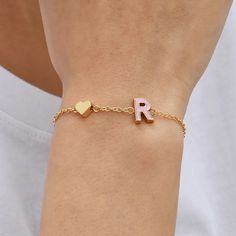 New 18k Gold Plated Letter Heart Charm Initial Letter Bracelet - R Bundle And Save! Bundle Your Items And Receive A Discount + Save On Shipping! Personalized Dainty Gold Bracelet For Valentine's Day, Dainty Personalized Gold Bracelet For Valentine's Day, Dainty Gold Heart Bracelet For Personalized Gift, Gold Bracelets With Initials For Valentine's Day, R Wallpaper Letter Aesthetic, Letter Aesthetic, Wallpaper Letter, Diy Photo Book, S Bracelet