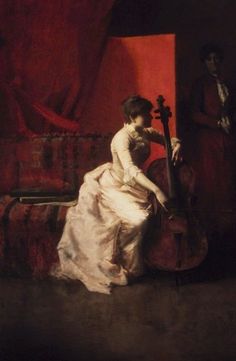 a painting of a woman playing the cello