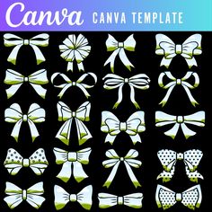 a collection of white bows and polka dots on black background with text that reads canva canvas