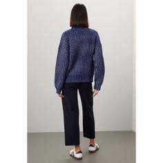 Blue knit (3% Wool, 51% Acrylic, 46% Polyester). Sweater. Long sleeves. Turtleneck. Pull on. 22.5" from shoulder to hemline. Imported. Blue Knit Cardigan With Ribbed Cuffs, Fall Textured Knit Blue Cardigan, Fall Blue Textured Knit Cardigan, Blue Turtleneck Sweater With Ribbed Cuffs, Oversized Casual Knit Top For Work, Blue Ribbed Knit Outerwear, Blue Turtleneck Outerwear For Fall, Blue Cotton Knit Top For Winter, Relaxed Fit Knit Top For Winter Workwear