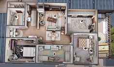 an overhead view of a two bedroom apartment