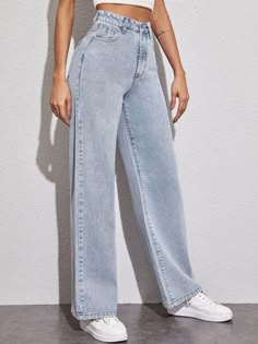 Cheap H&m Denim Bottoms, Wide Leg Jeans Outfit, Jeans Outfit Women, High Rise Wide Leg Jeans, Outfit Jeans, Cute Jeans, Baggy Pants, Waist Jeans, Girls Fashion Clothes