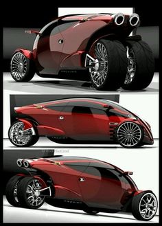 three different views of a futuristic car