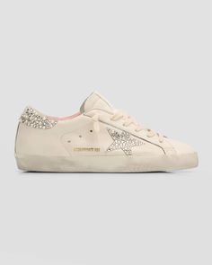 Golden Goose Superstar Swarovski Pearly Leather Low-Top Sneakers | Neiman Marcus Personal Fashion Stylist, Golden Goose Superstar, Preppy Shoes, Goose Shoes, Winter Fashion Outfits Casual, Costume Shoes, Golden Goose Shoes, Golden Goose Deluxe Brand, Shoe Inspo