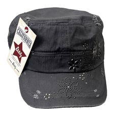 This Is A Super Cute Distressed Hat With Embellishments And An Adjustable Back Is A Must Have! 100% Cotton Imported Adjustable Back Tab Inner Band: Approx. .58 Cm (7-1/4") Brim: Approx.6.5 Cm (2-3/4") Army Hat, Army Cap, Distressed Hat, Military Army, Ebay Seller, Embellishments, Super Cute, Women Accessories, Band